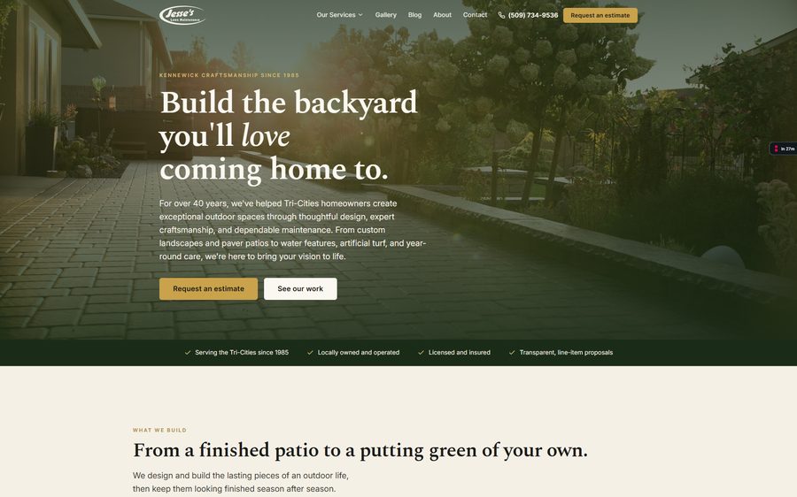 Jesse's Lawn Maintenance website homepage