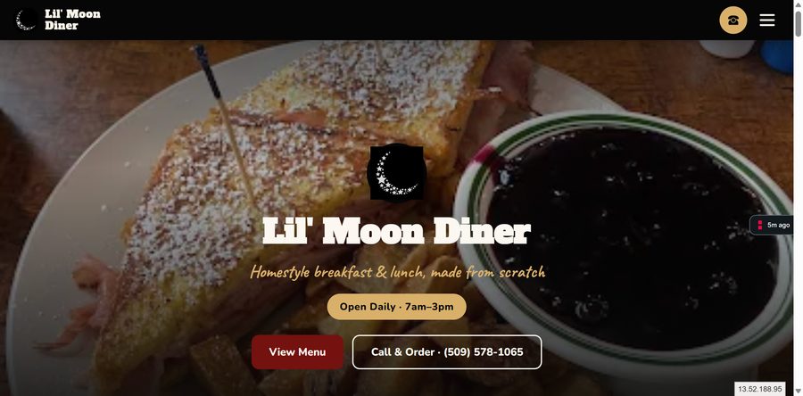 Lil' Moon Diner website homepage